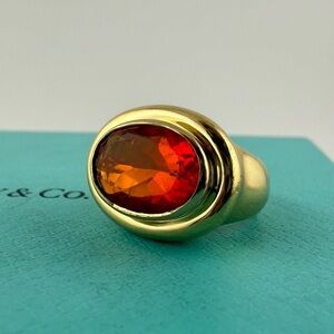 Vintage Tiffany & Co. 18k Fire Opal Cocktail Ring Paloma Picasso Yellow Gold